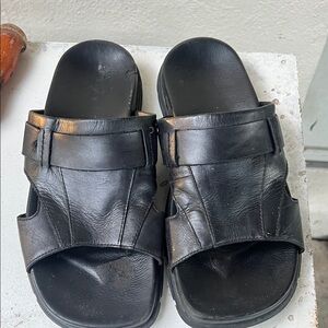 Men's Black Leather Slide Sandals